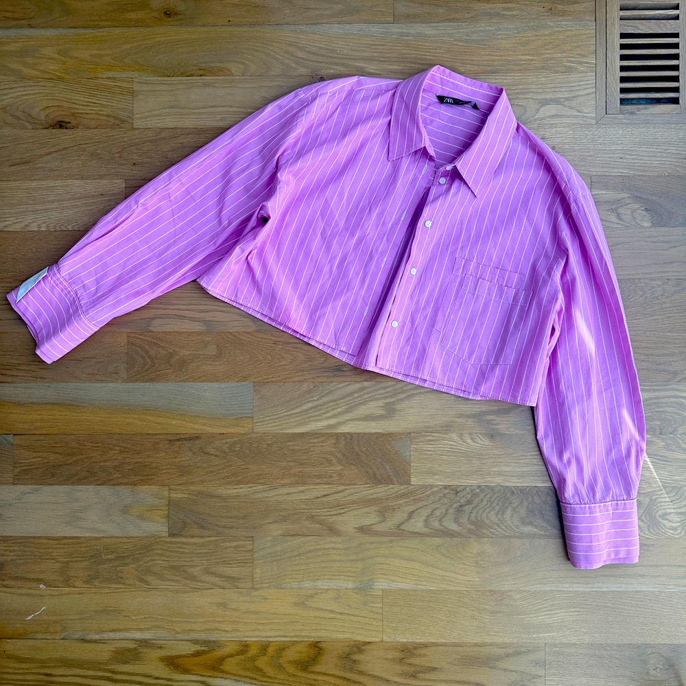Zara Cropped Poplin Dress Shirt